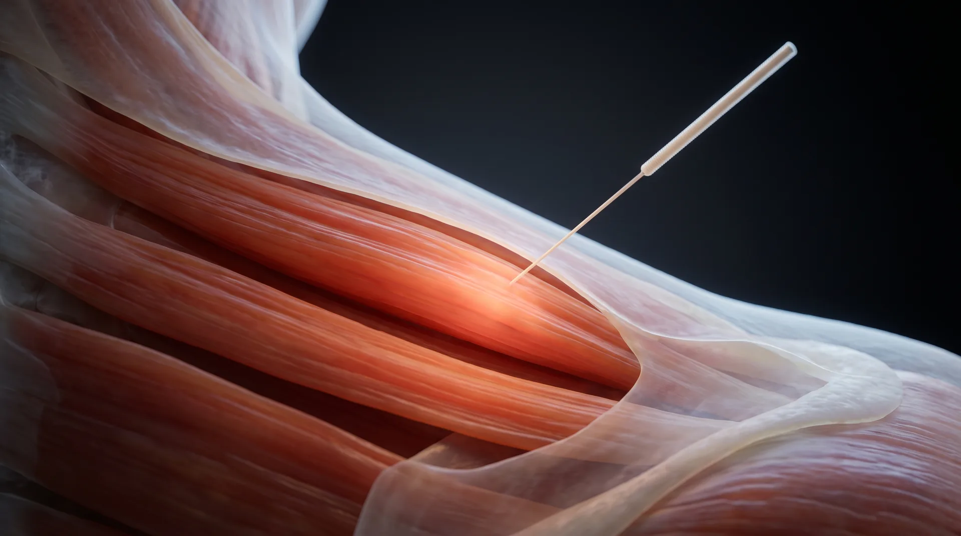 Visualization of a filament needle entering a taut band of muscle